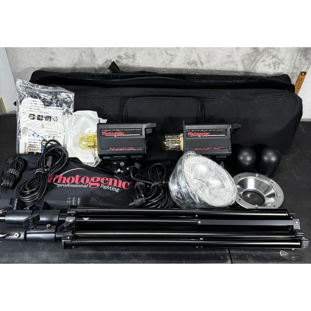 Photogenic PowerLight 1250 Strobe Lighting Kit 2-Light Set Black Stands and Bag